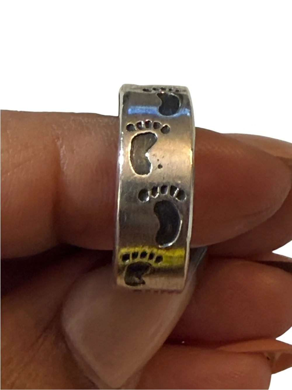 Vintage Footprints 925 Sterling Silver Wide Band Ring, size 9.5, Unisex - Picture 2 of 8